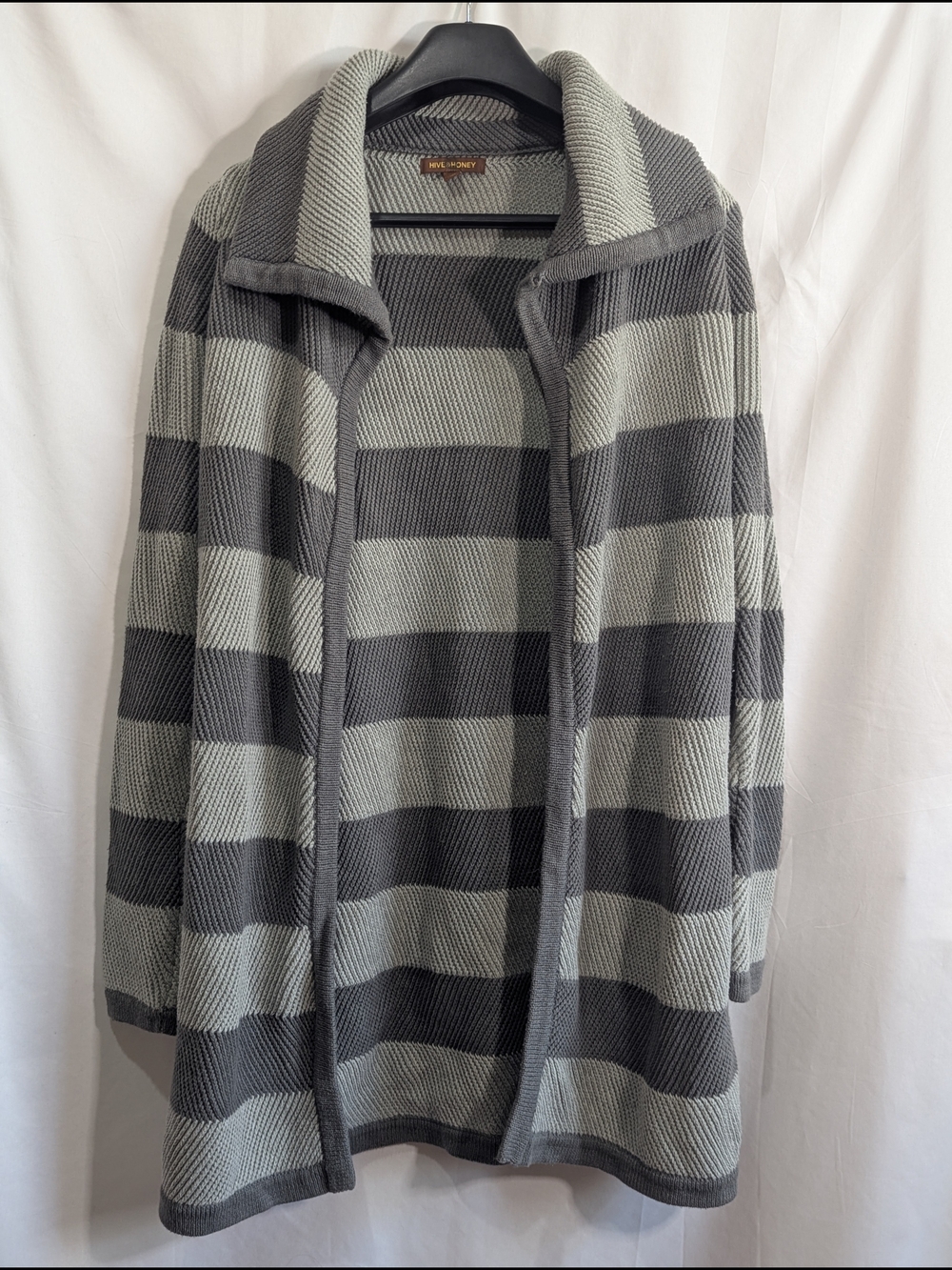 Hive & Honey Gray Charcoal Striped Knit Duster Cardigan Sweater Small